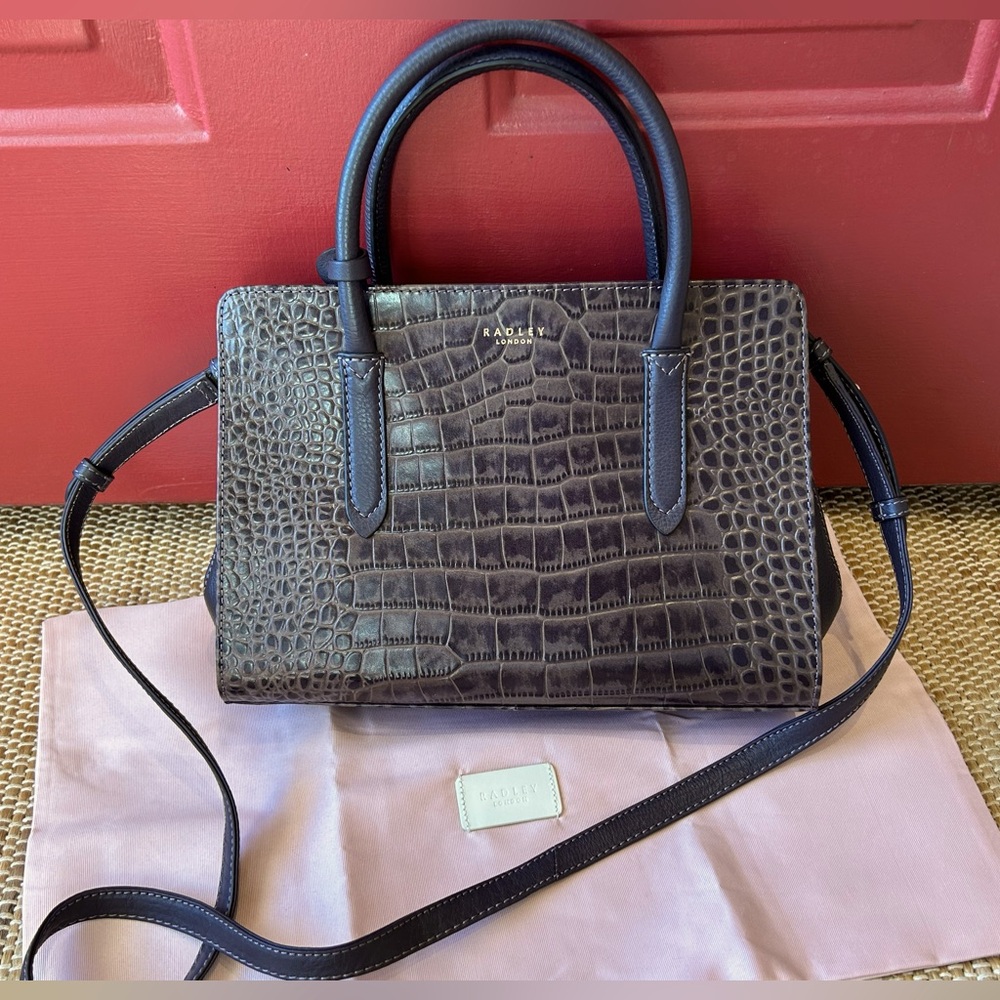 NWOT HILARY RADLEY crossbody w/dust bag-dk brown-croc embossed leather-pockets